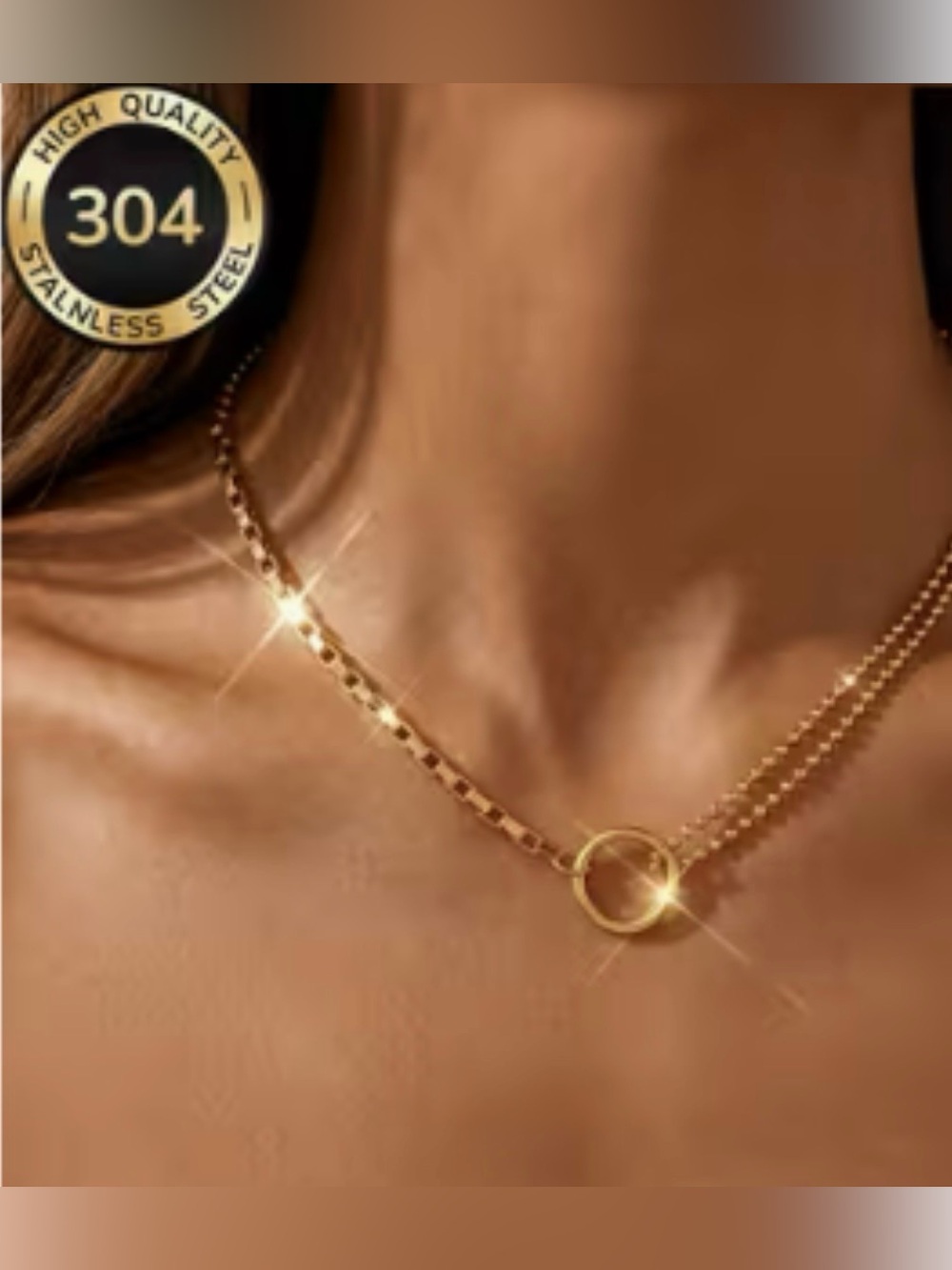 Classic Gold Double-Layer Circle Necklace - Elegant Women's Jewelry